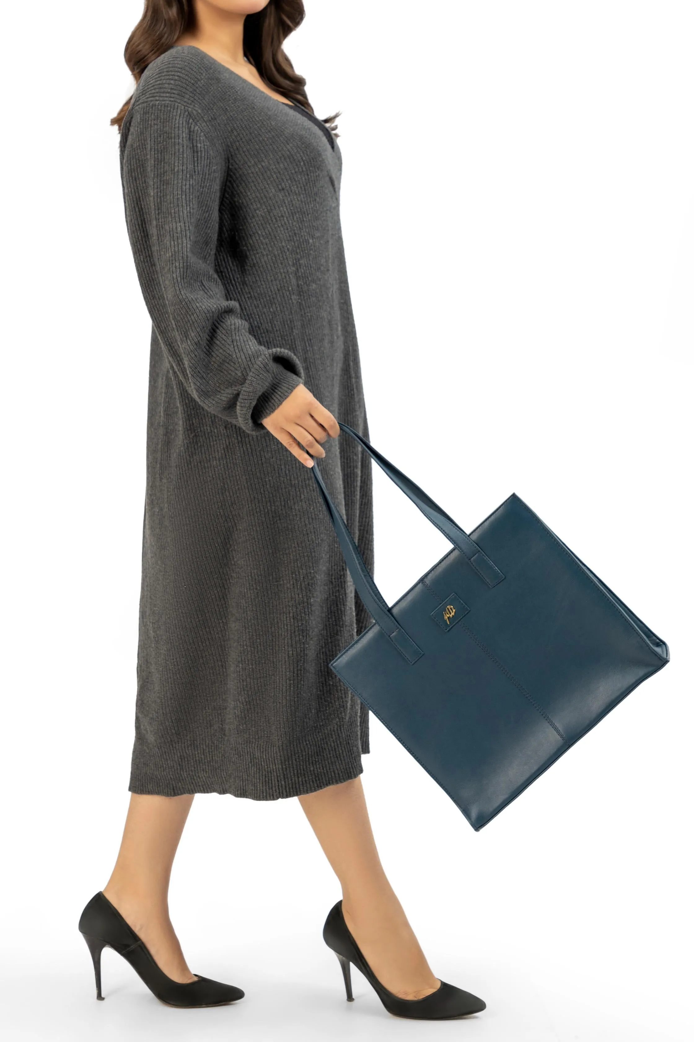 Everyday Women's Leather  Zipper Tote Bag-Midnight Blue