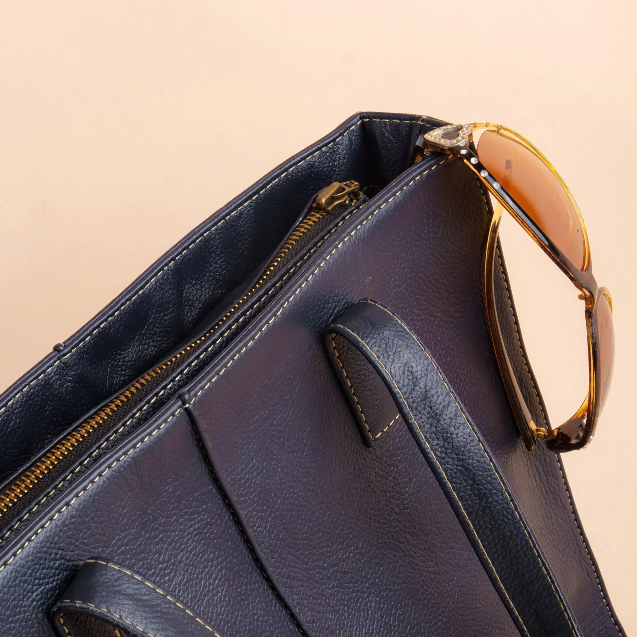 Everyday Women's Leather  Zipper Tote Bag-Midnight Blue