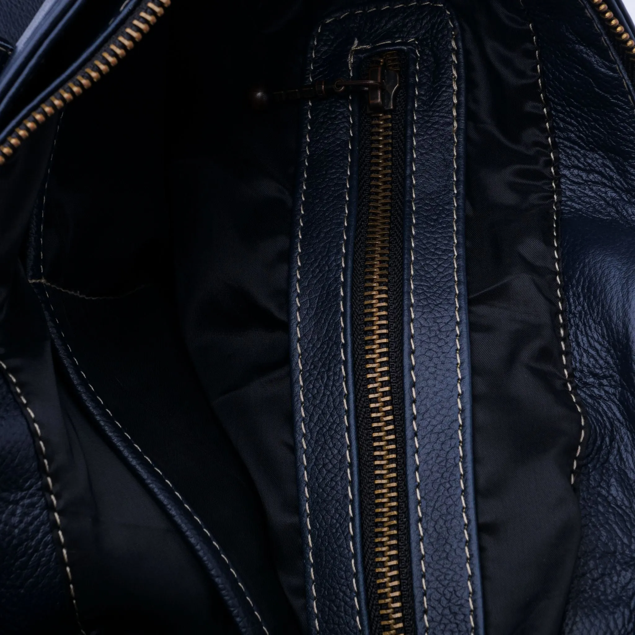 Everyday Women's Leather  Zipper Tote Bag-Midnight Blue