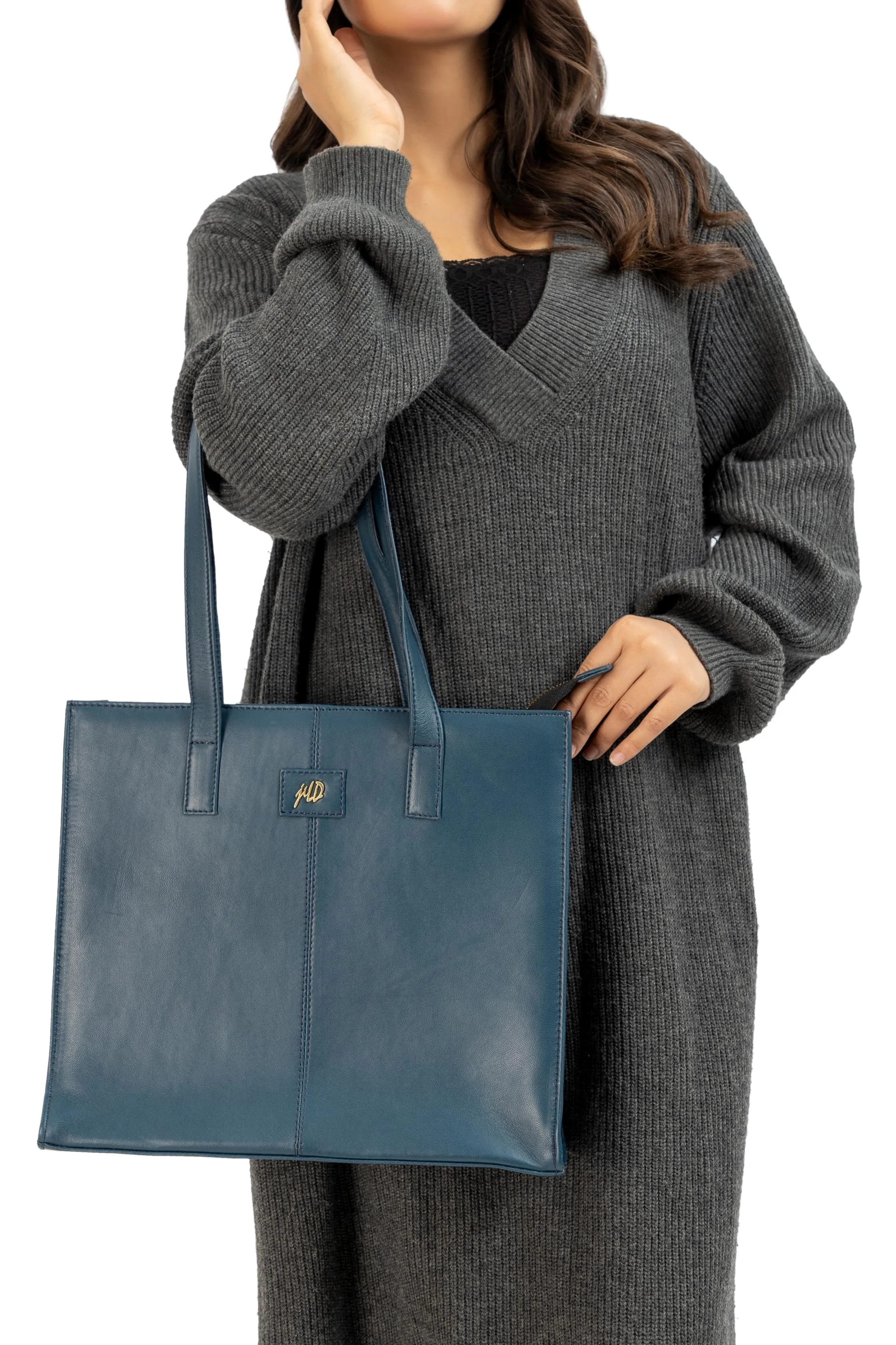 Everyday Women's Leather  Zipper Tote Bag-Midnight Blue