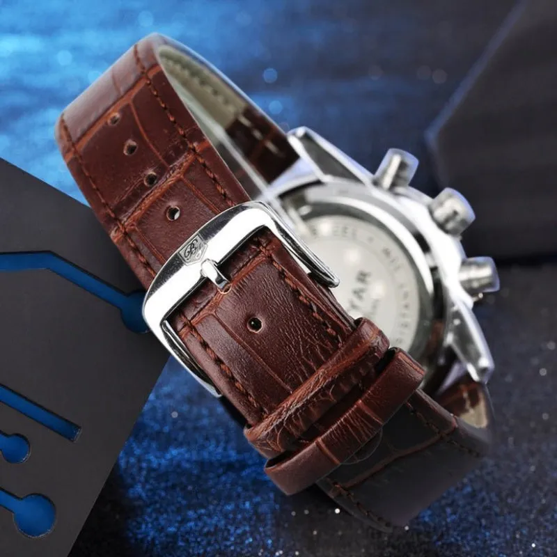 Fashionable Casual Small Subdial Leather Strap Men's Quartz Watch