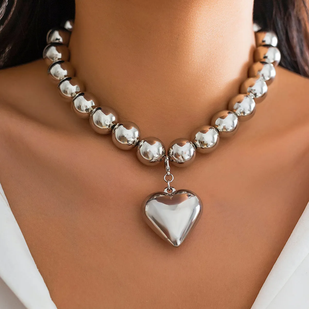 Flytonn-Paris Big Love Heart Pendant Choker Necklace