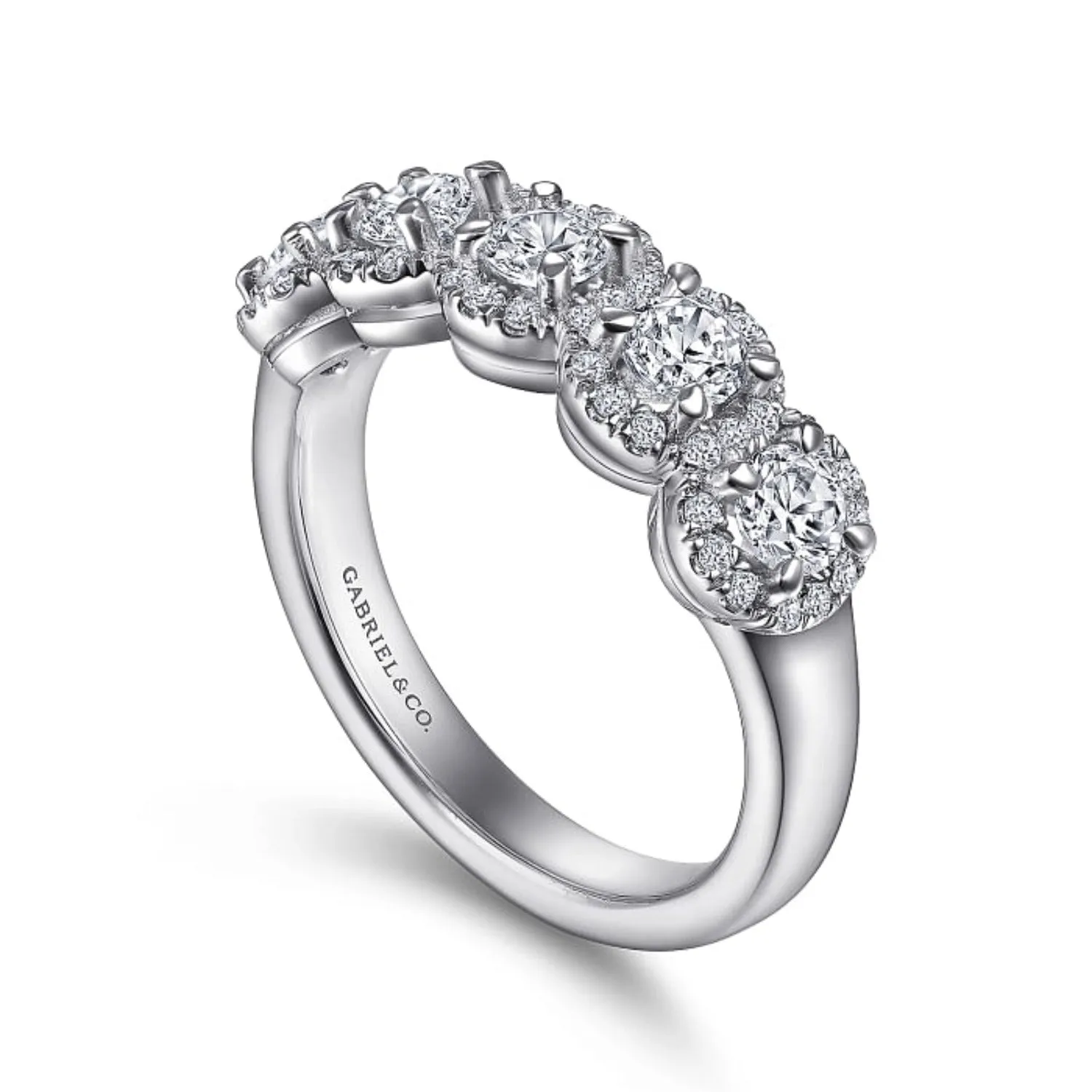 Gabriel & Co. Oval Cut Five Stone Halo Diamond Anniversary Band