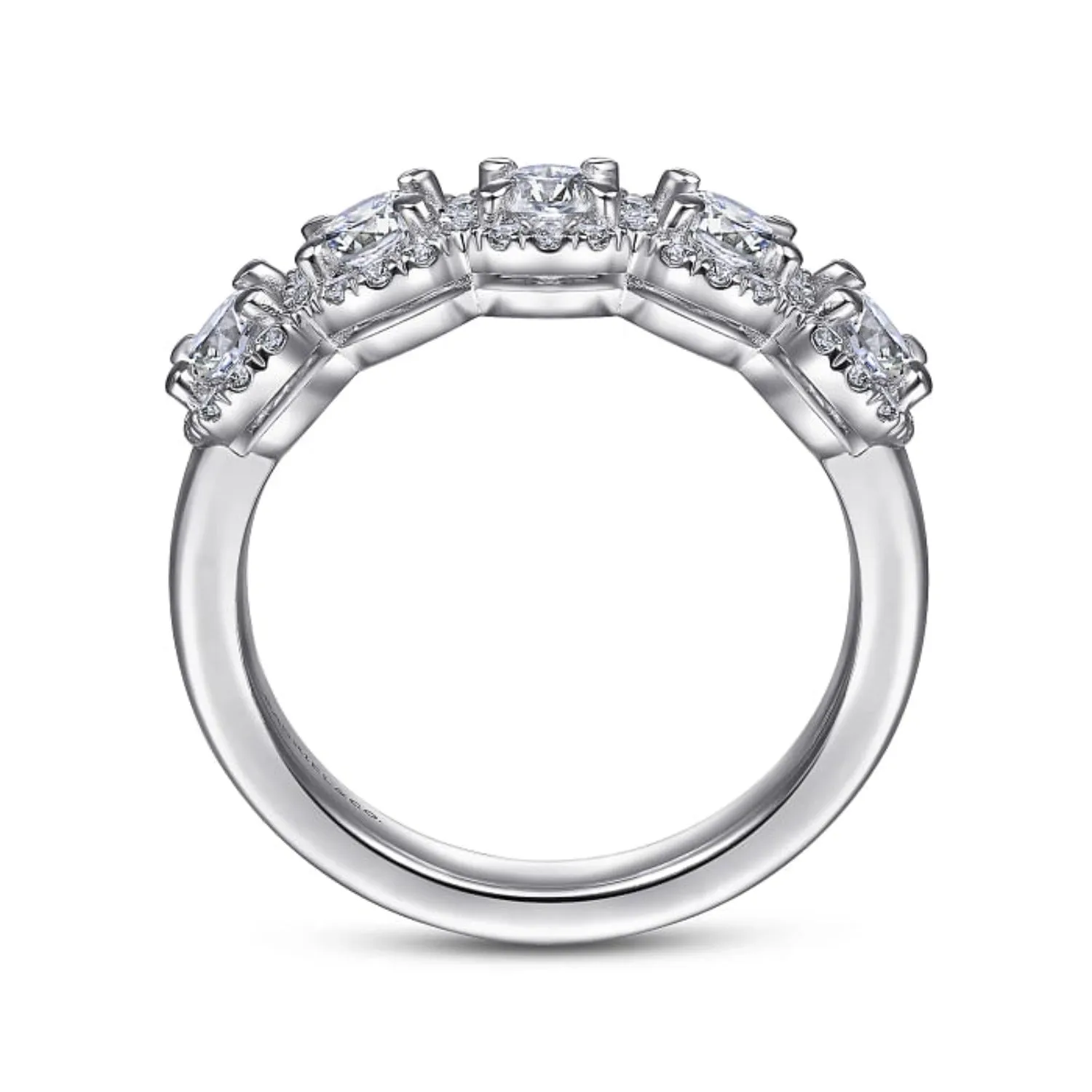 Gabriel & Co. Oval Cut Five Stone Halo Diamond Anniversary Band
