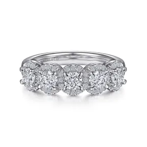 Gabriel & Co. Oval Cut Five Stone Halo Diamond Anniversary Band
