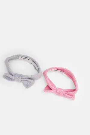 Girls Pink And Grey Embellished Headwarmer Set (Pack of 2)