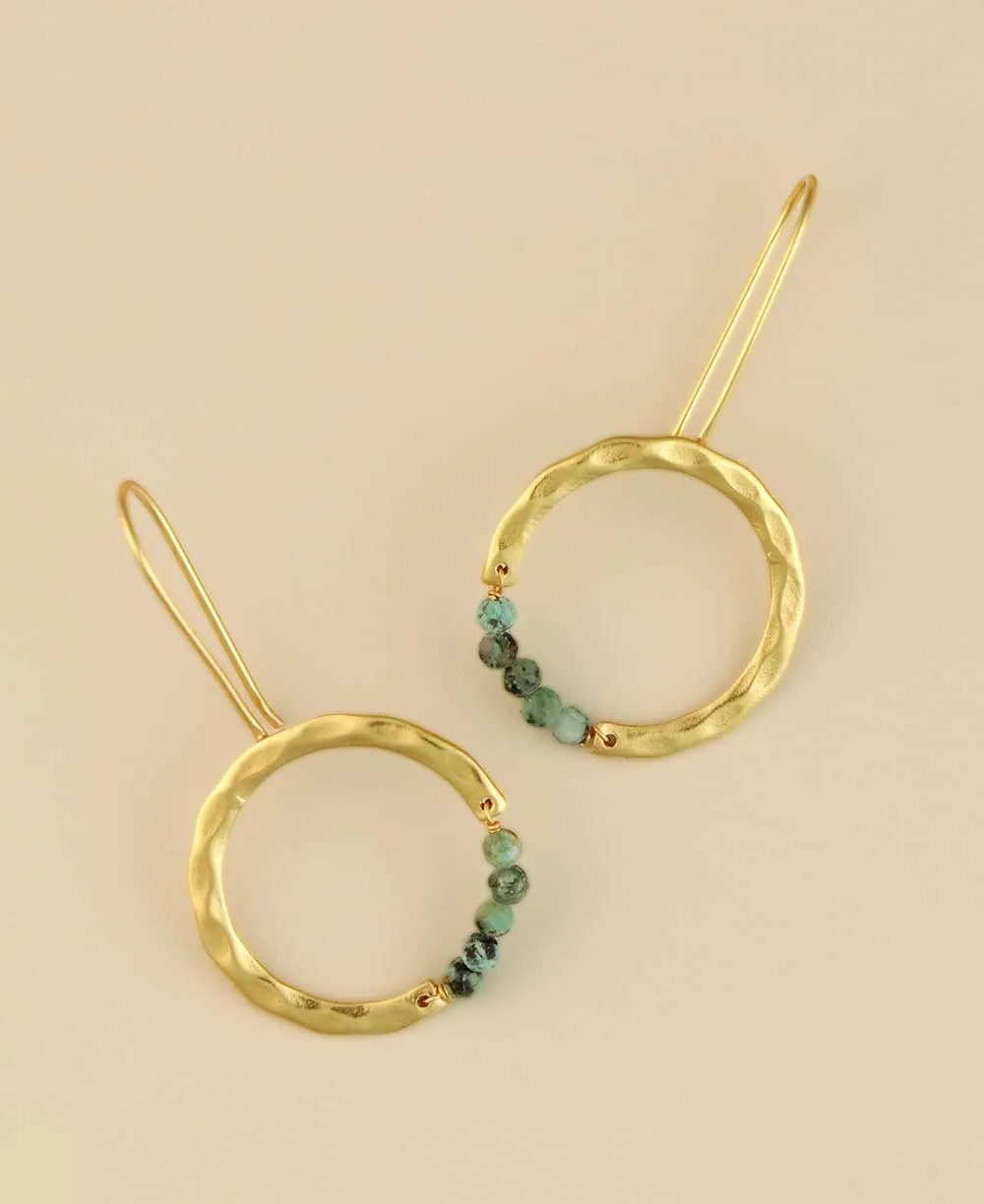 Gold-Plated Hoop Earrings with Turquoise Beads