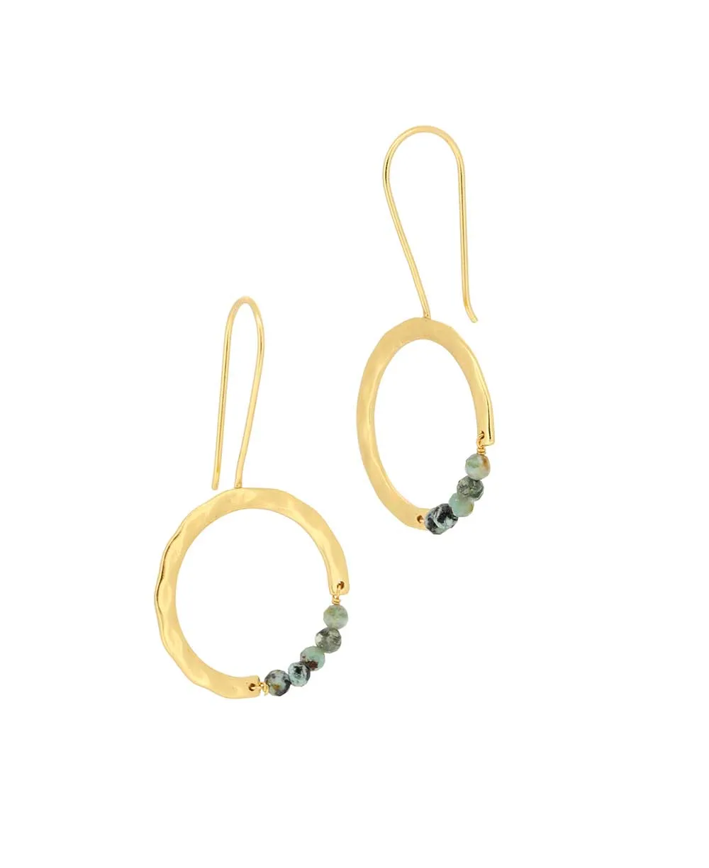 Gold-Plated Hoop Earrings with Turquoise Beads