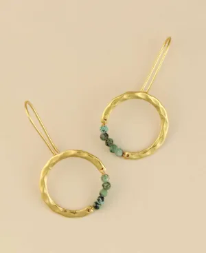 Gold-Plated Hoop Earrings with Turquoise Beads