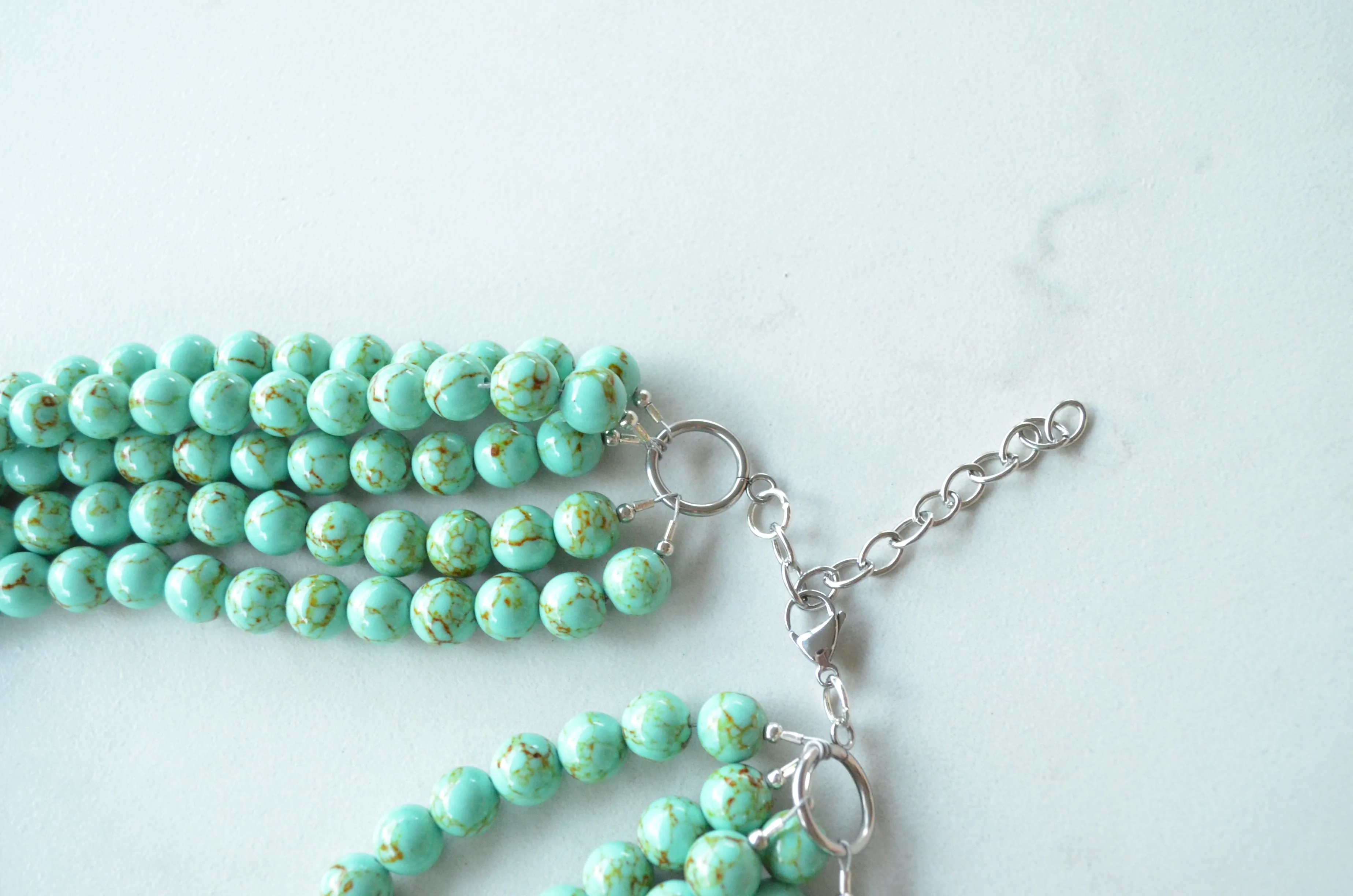 Green Turquoise Beaded Chunky Multi Strand Statement Necklace - Alana