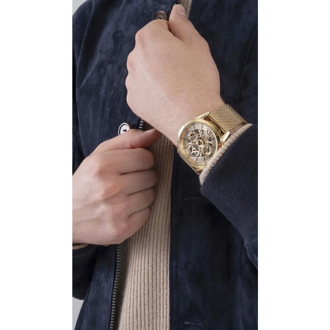 Guess Tailor 42 mm Size Gold Dial Men Analog Watch - GW0368G2
