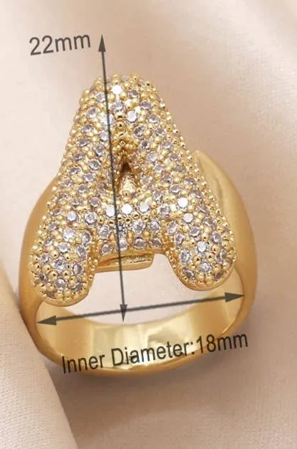 INITIAL MONOGRAM PAVE RHINESTONE BUBBLE RING | 40R101: S
