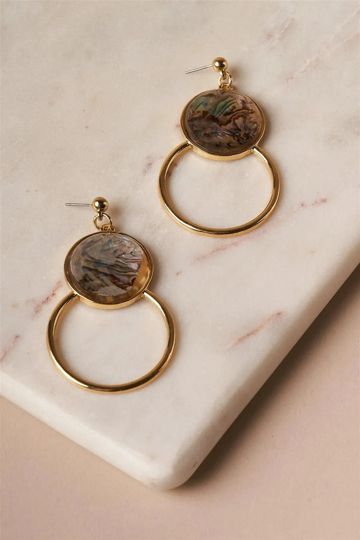 Iridescently Marbled Opal And Gold Dangle Earrings /6 Pairs