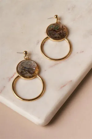 Iridescently Marbled Opal And Gold Dangle Earrings /6 Pairs