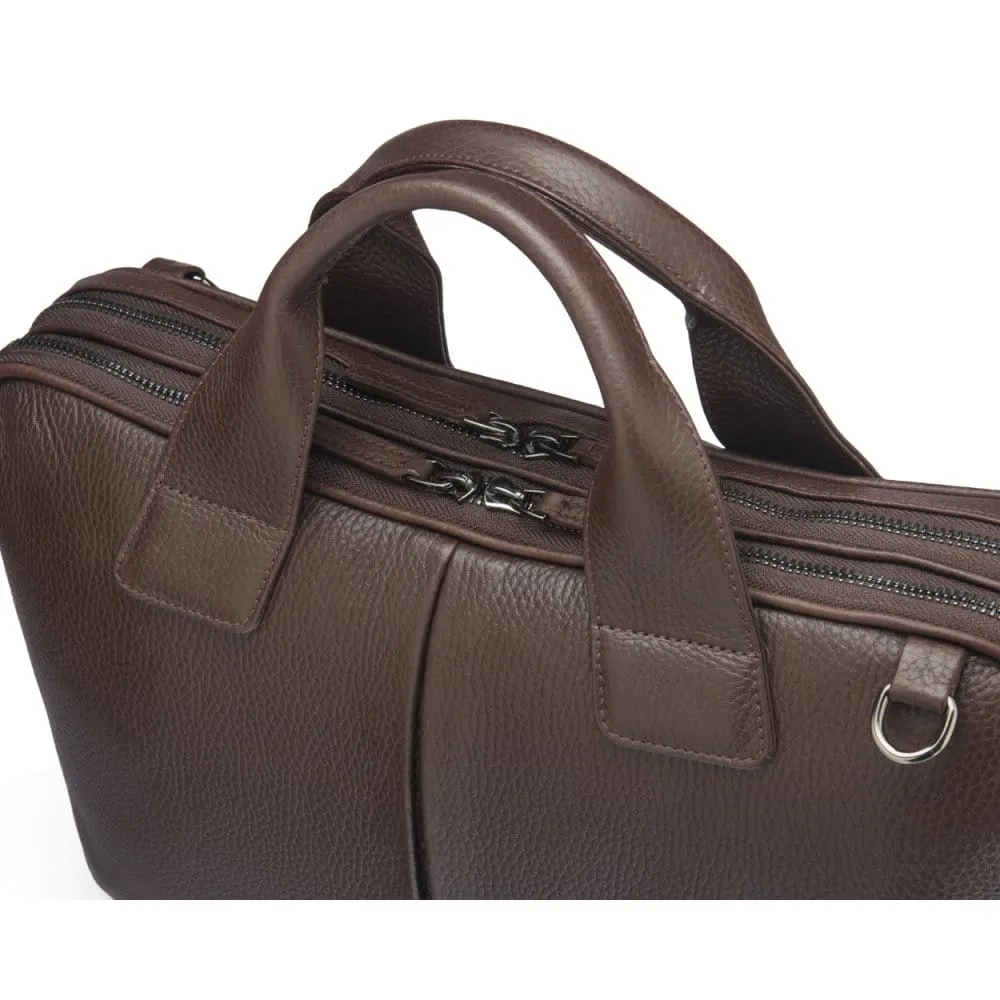Kingston Leather 13” Laptop Briefcase - Brown With Gunmetal