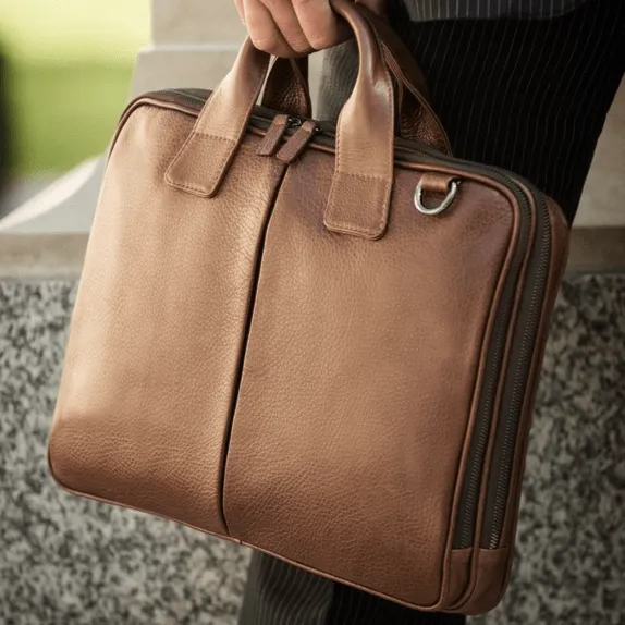 Kingston Leather 13” Laptop Briefcase - Brown With Gunmetal