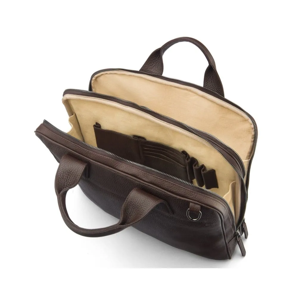 Kingston Leather 13” Laptop Briefcase - Brown With Gunmetal