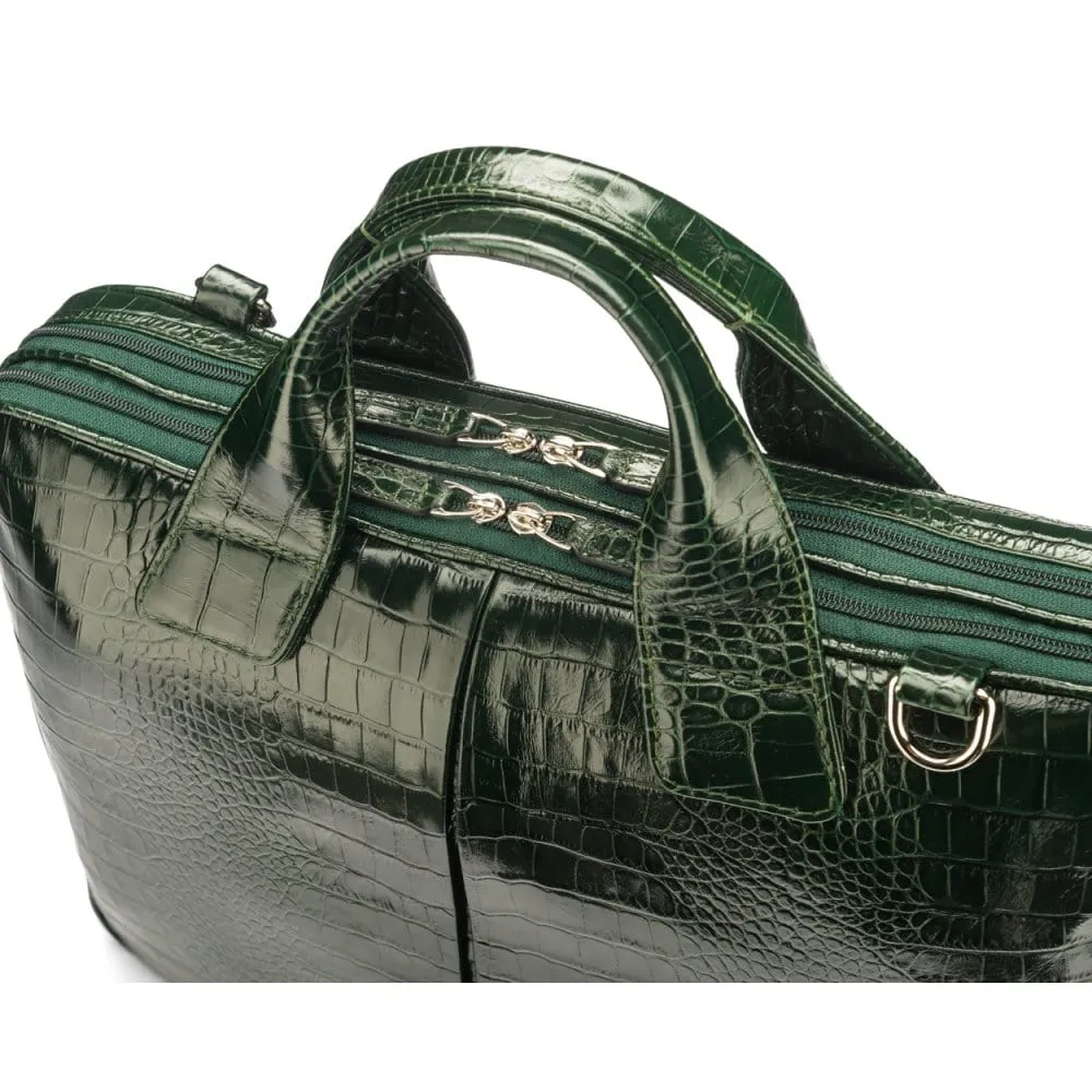 Kingston Leather 13” Laptop Briefcase - Green Croc