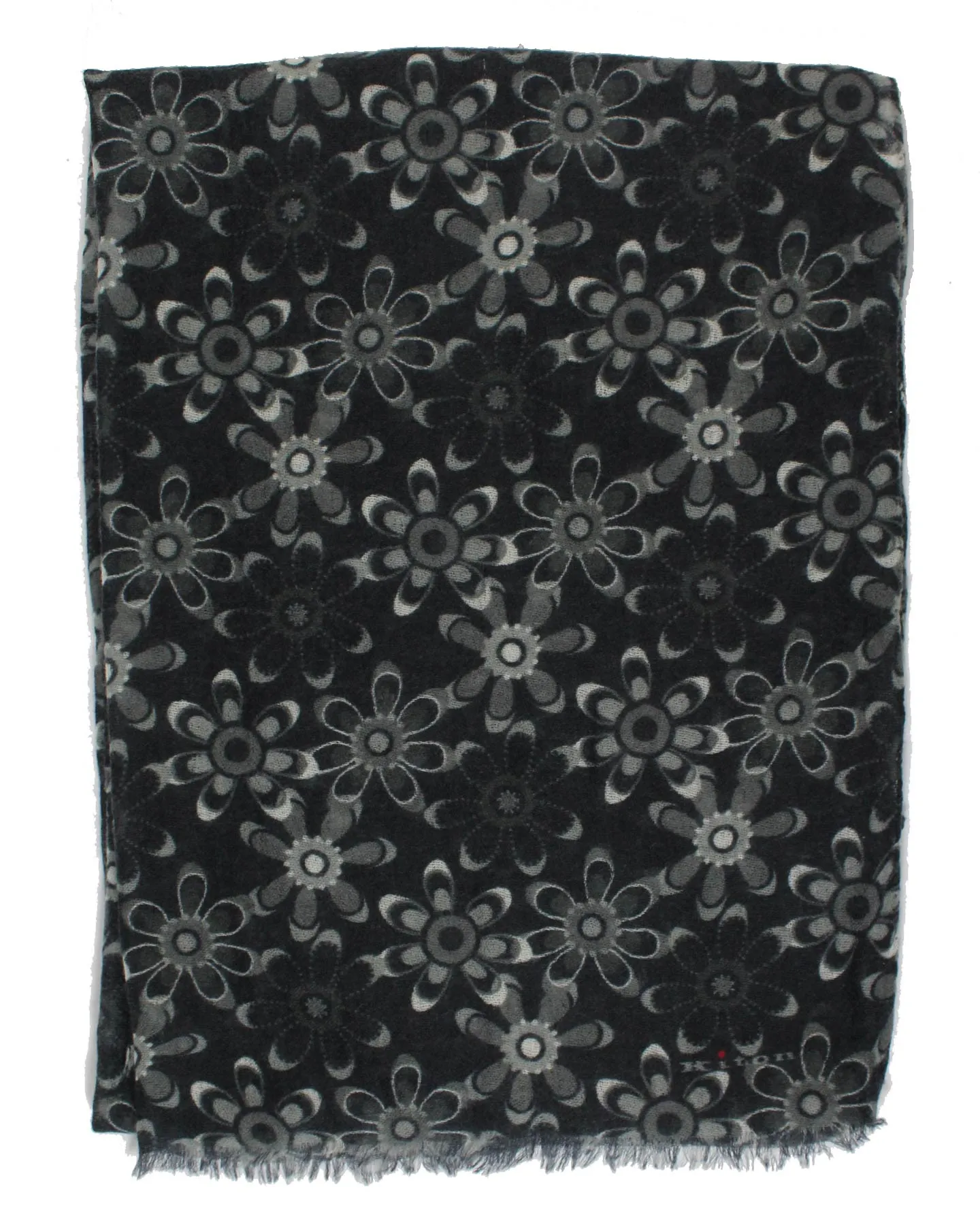 Kiton Scarf Black Gray Flowers - Luxury Cashmere Shawl