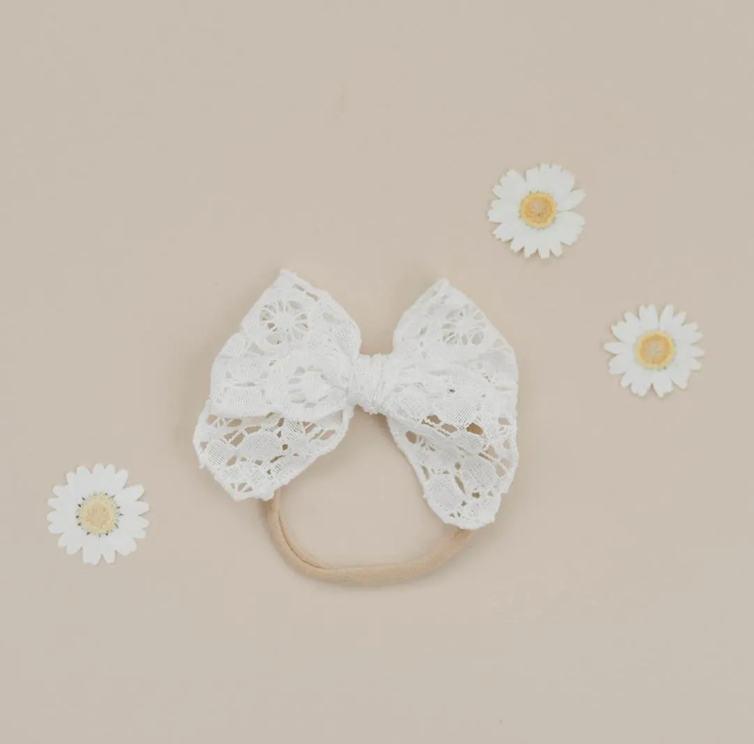 Lace Bow Headband - White