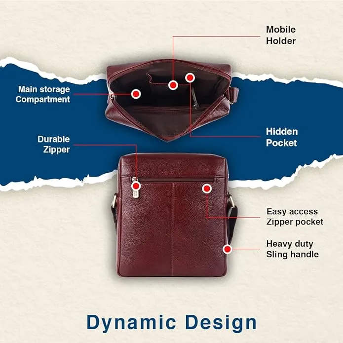 Leather Sling Bags For Daily Use - Multi Pockets - Adjustable Strap - 1 Year Warranty