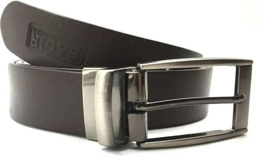 Men Casual Black Genuine Leather Reversible Belt (size: 46)