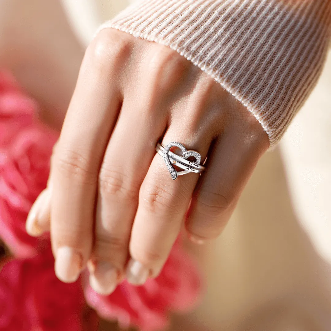 Name & Birthstone Heart Ring