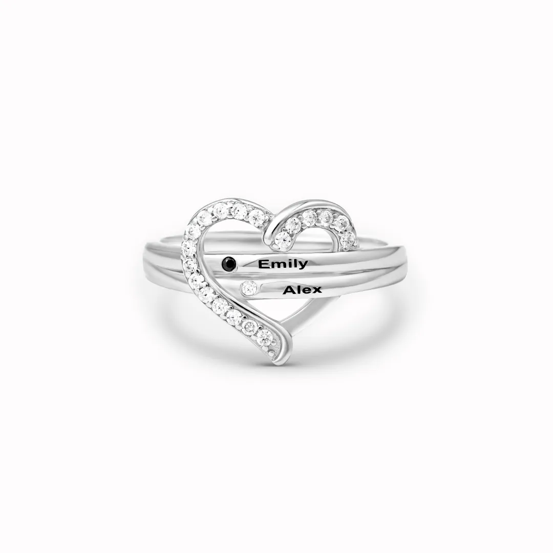 Name & Birthstone Heart Ring