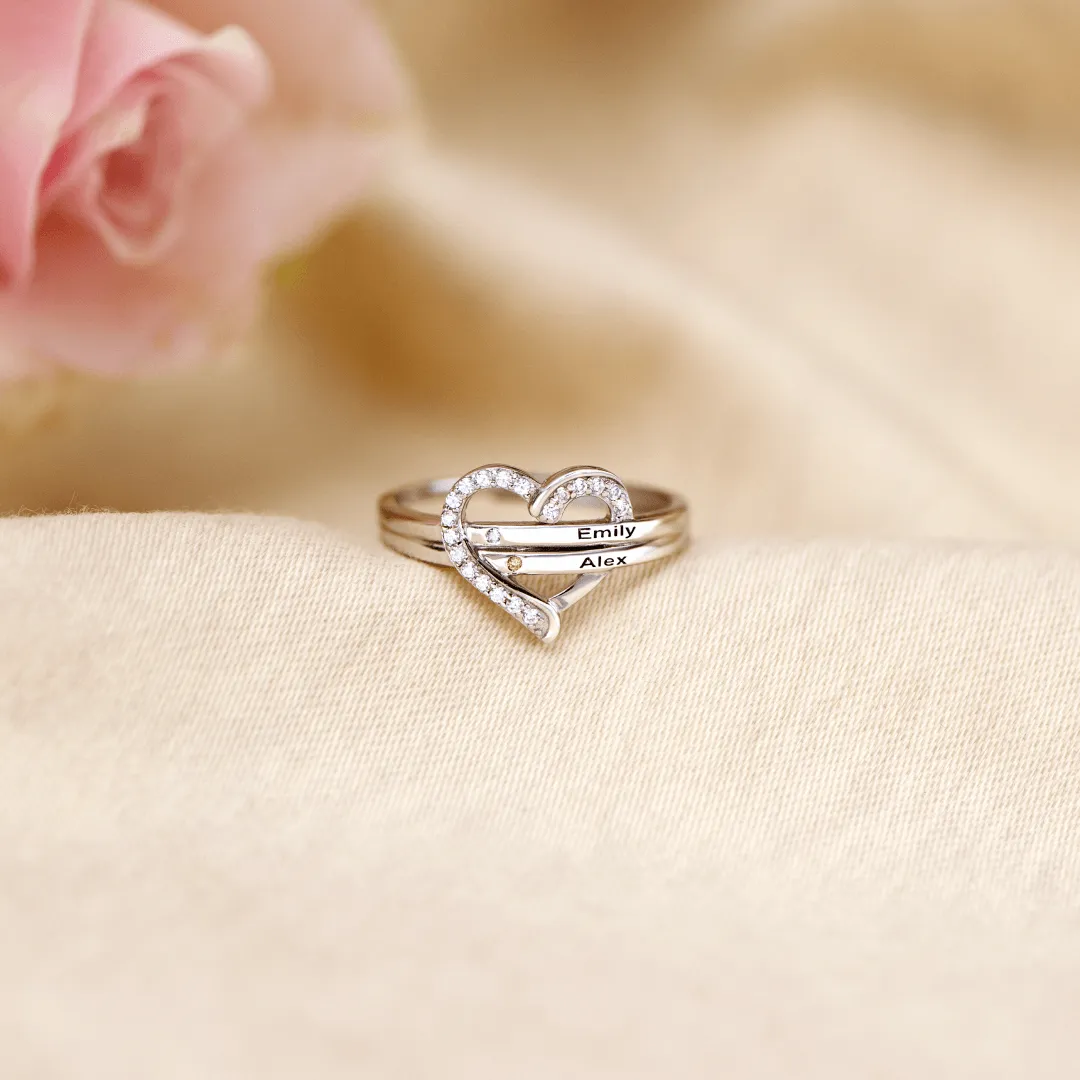 Name & Birthstone Heart Ring