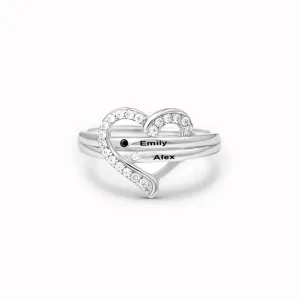 Name & Birthstone Heart Ring