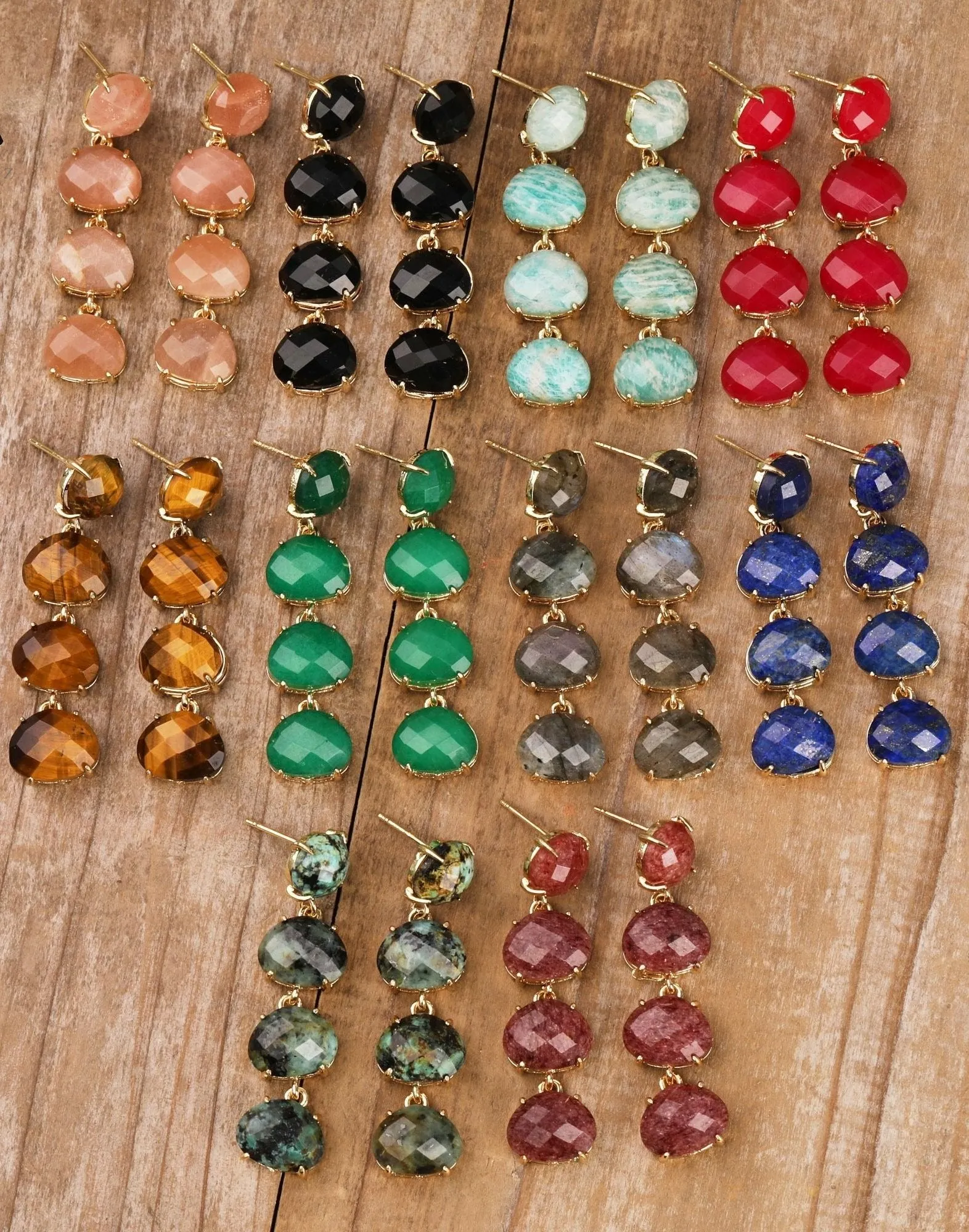 Natural Crystal Gemstone Dangle Stud Earrings