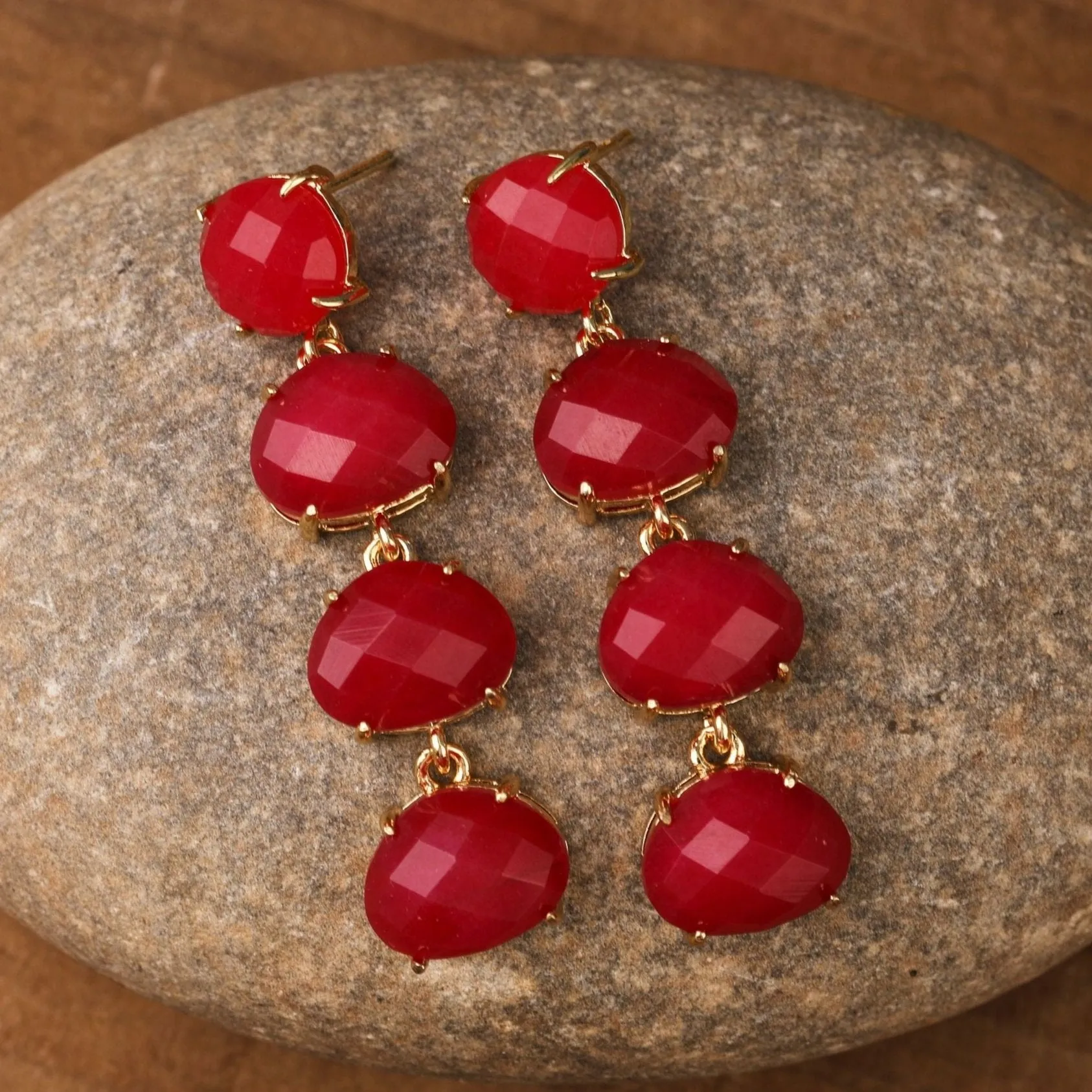 Natural Crystal Gemstone Dangle Stud Earrings