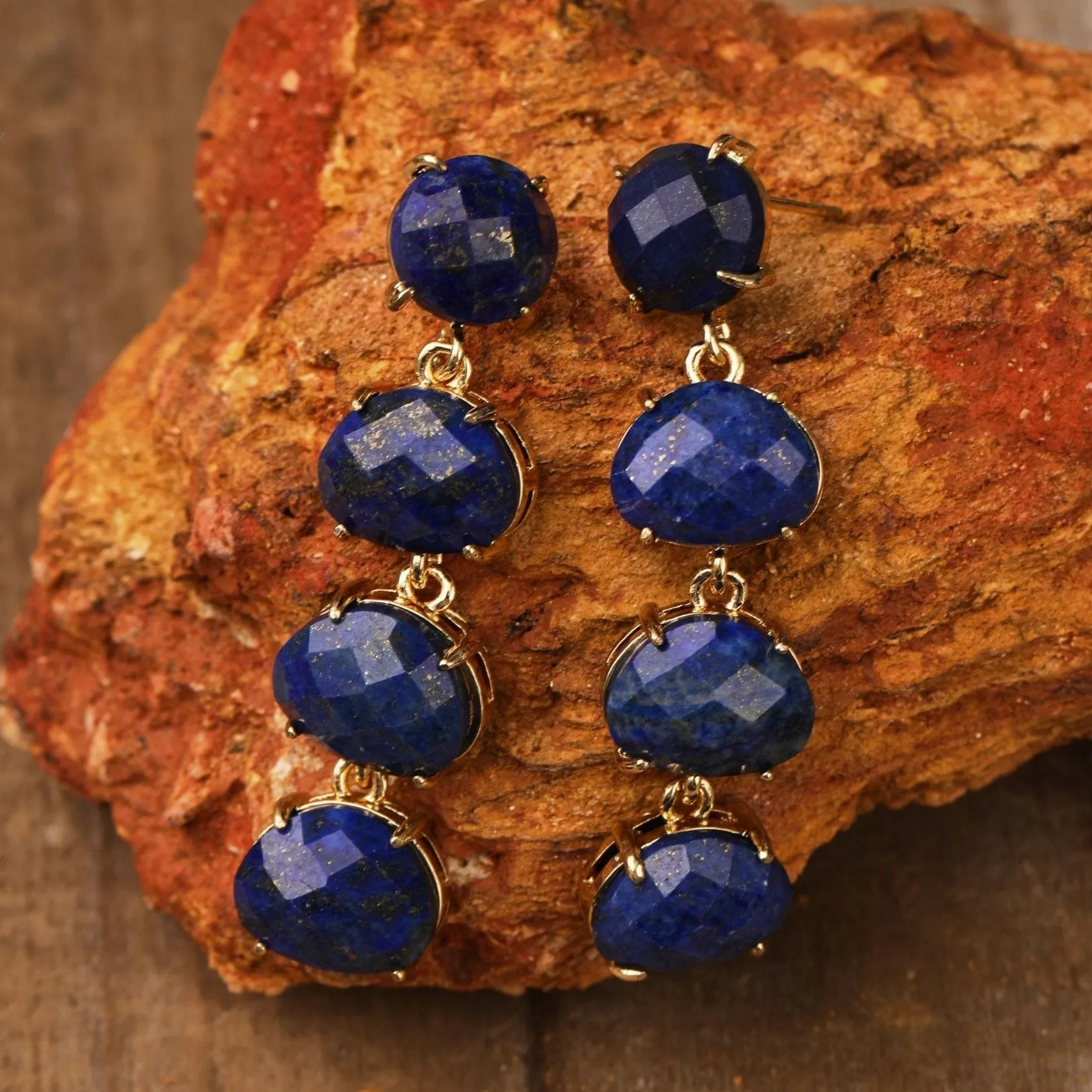 Natural Crystal Gemstone Dangle Stud Earrings