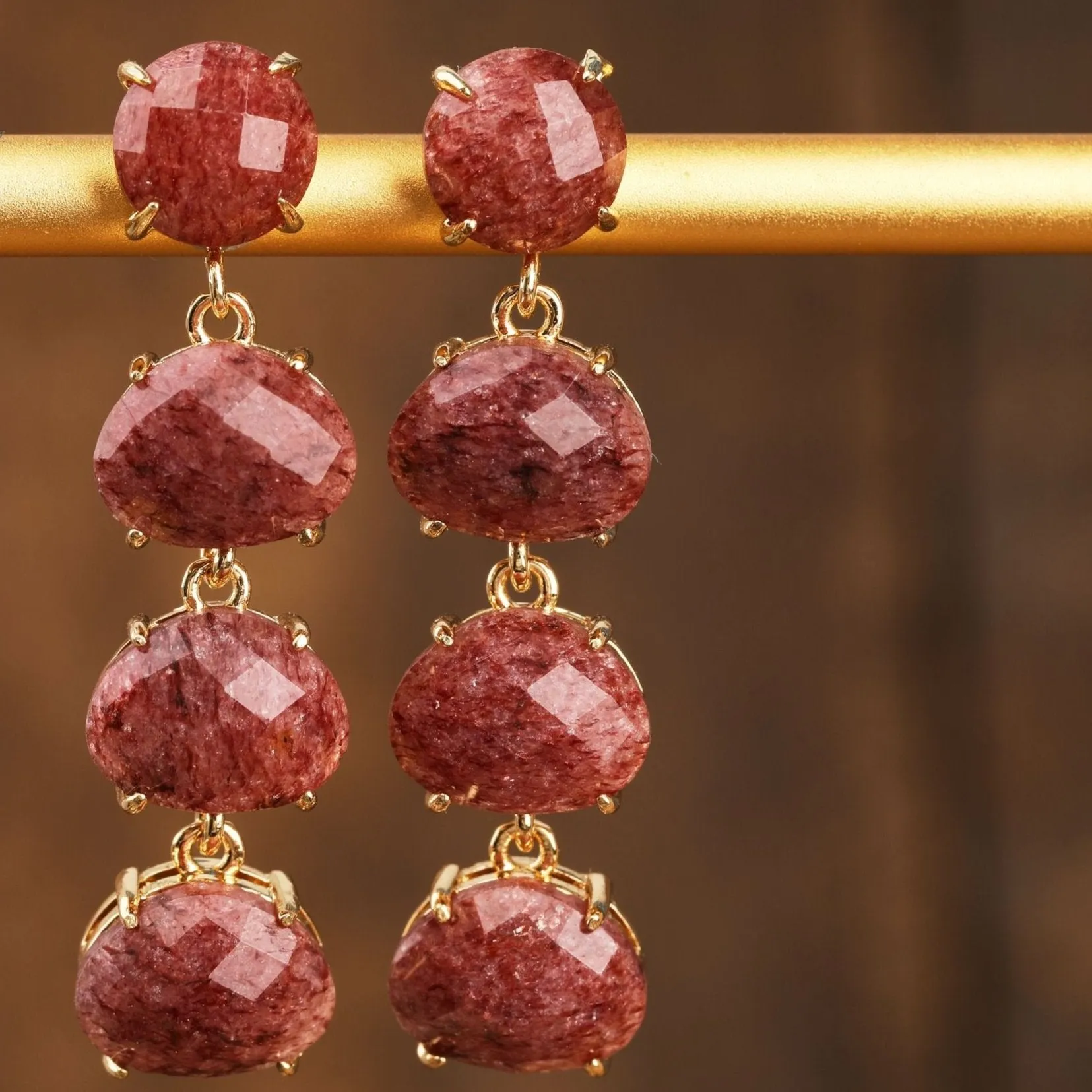 Natural Crystal Gemstone Dangle Stud Earrings