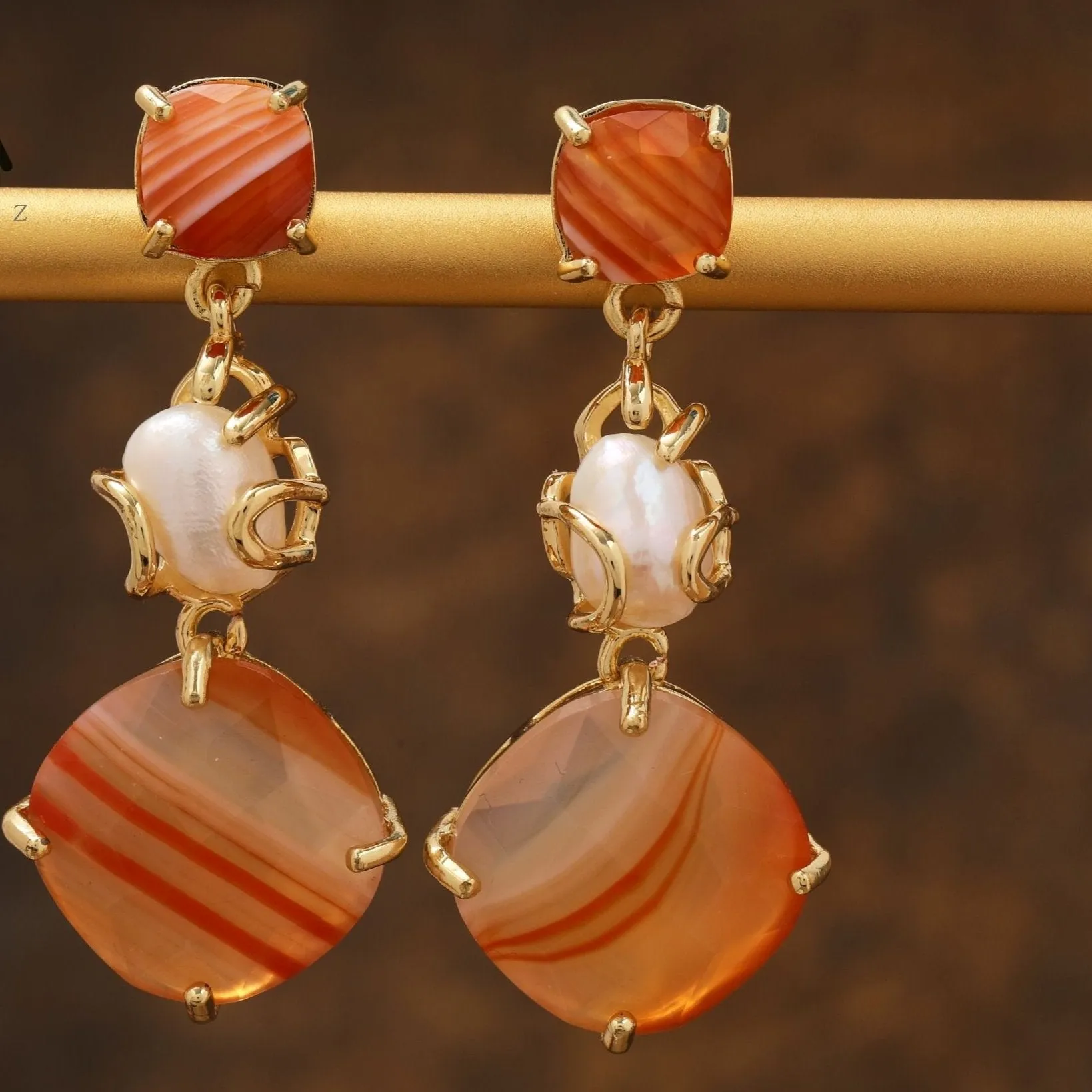 Natural Gemstone Agate & Pearl Earrings