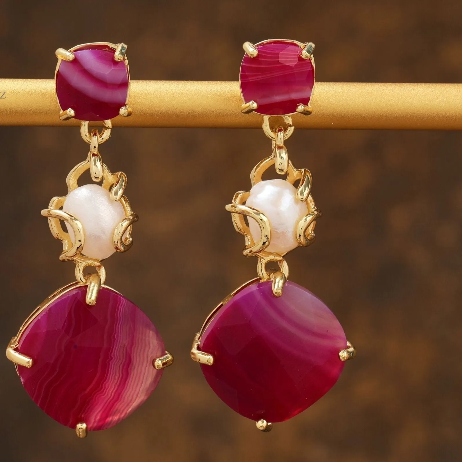 Natural Gemstone Agate & Pearl Earrings