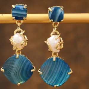 Natural Gemstone Agate & Pearl Earrings