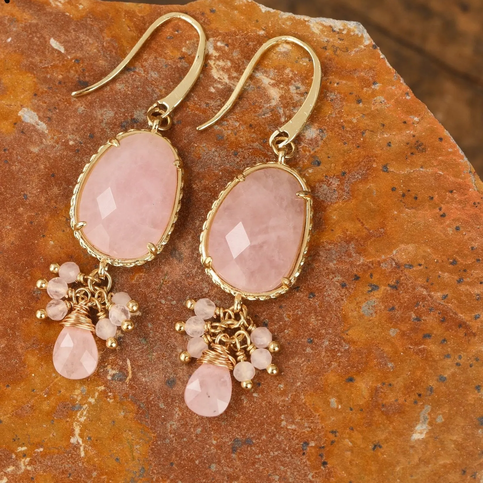 Natural gemstone Oval Drop Earrings