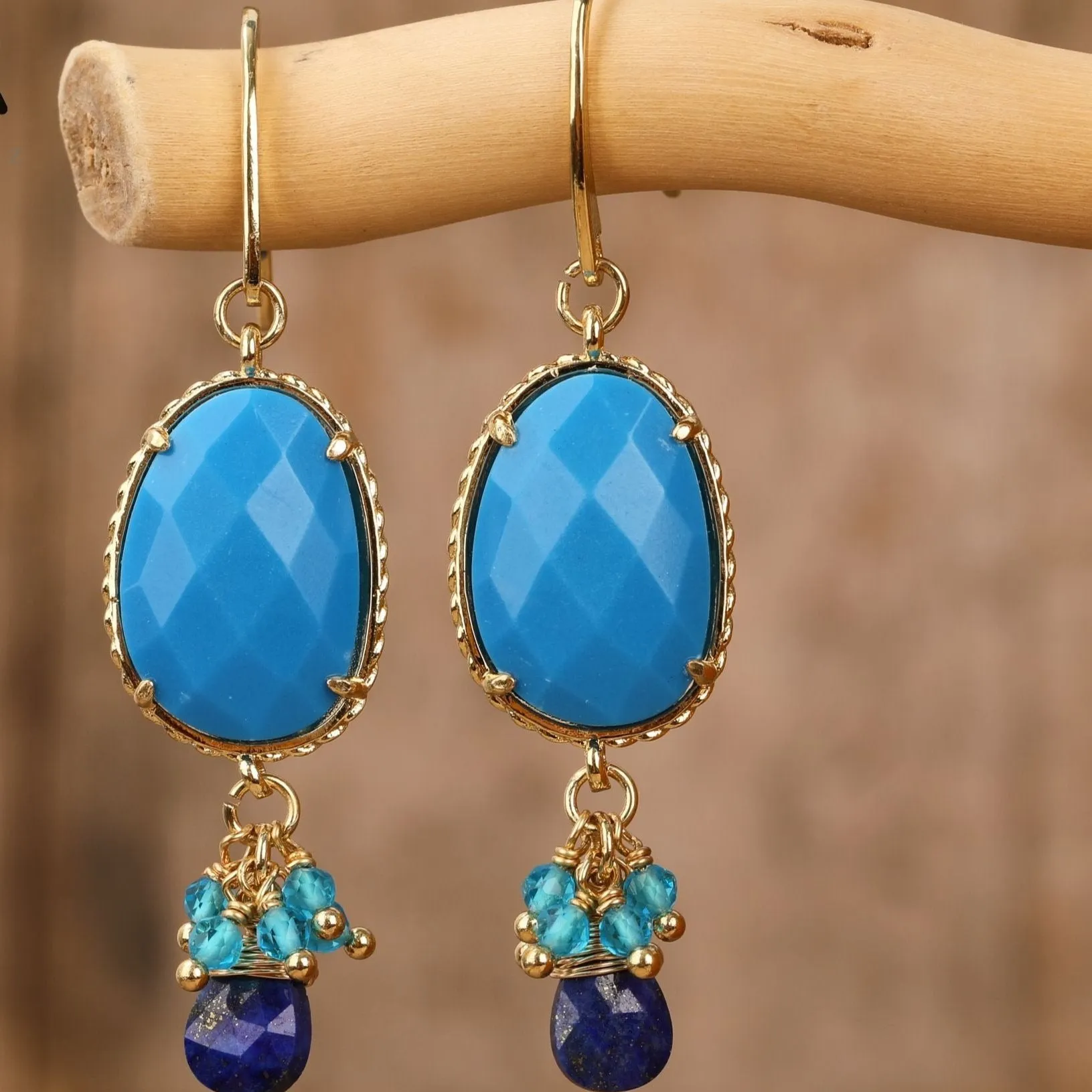 Natural gemstone Oval Drop Earrings