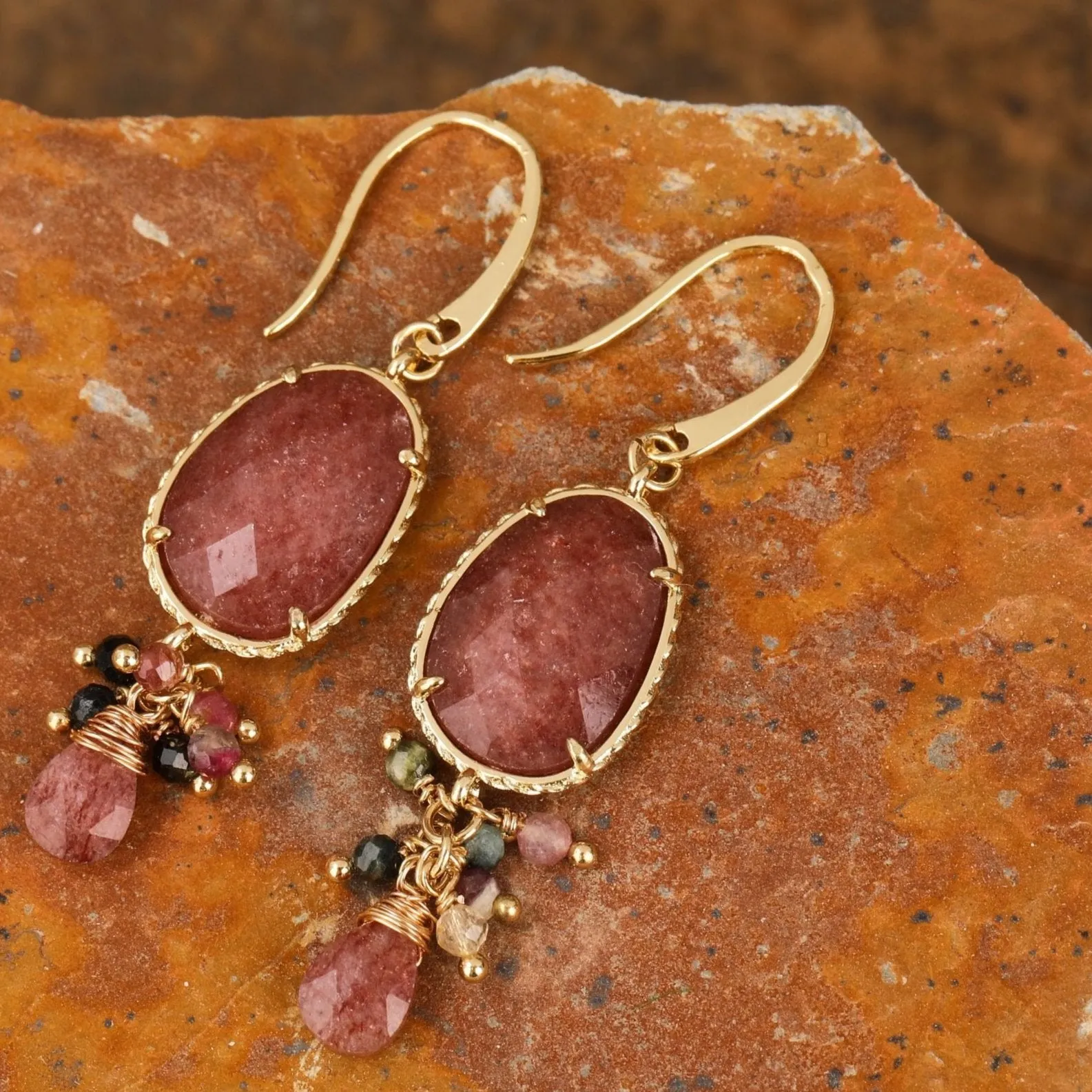 Natural gemstone Oval Drop Earrings