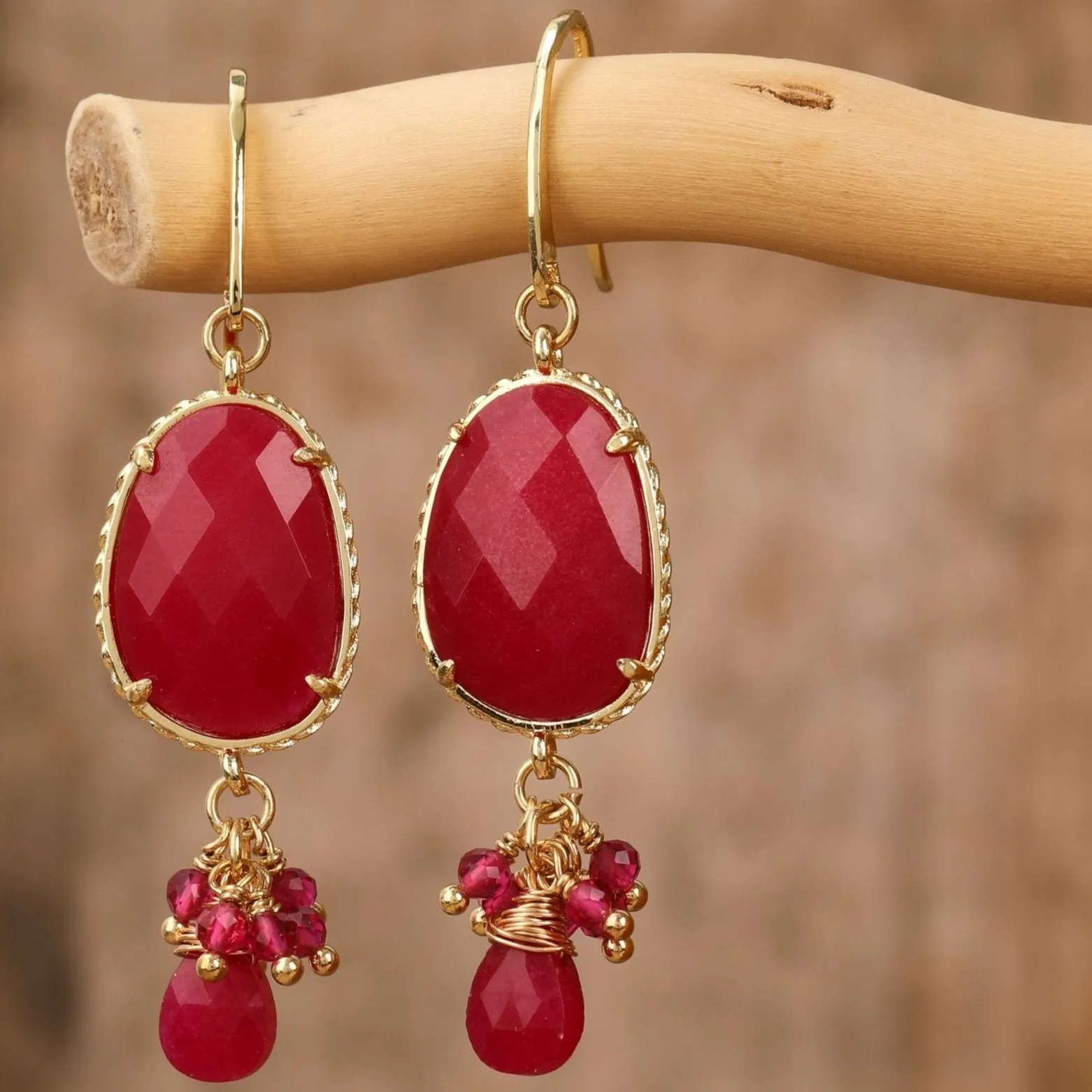 Natural gemstone Oval Drop Earrings