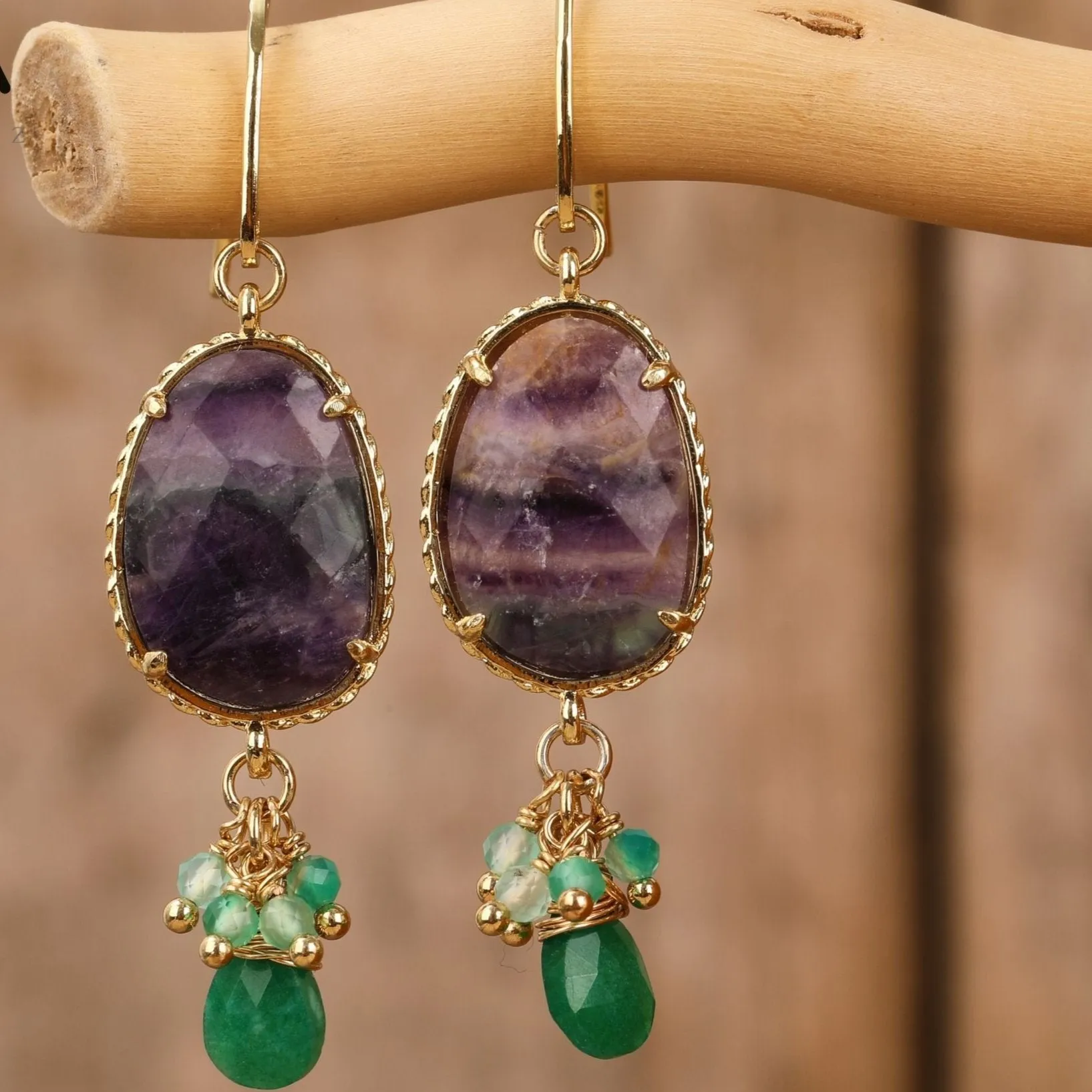 Natural gemstone Oval Drop Earrings