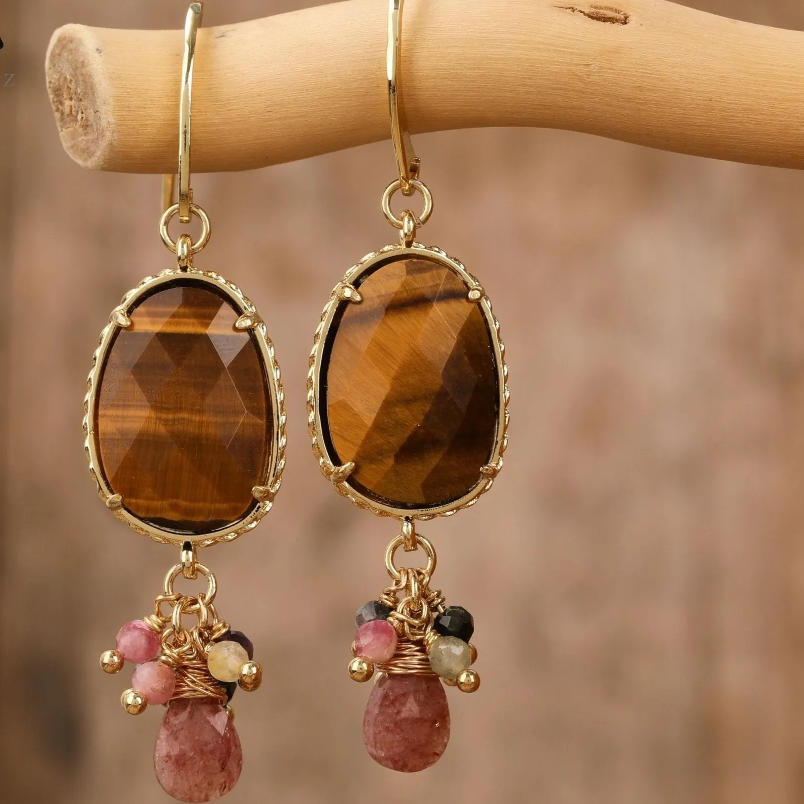 Natural gemstone Oval Drop Earrings