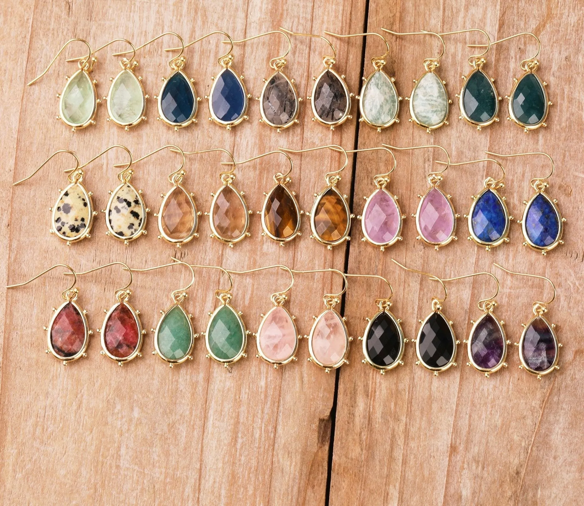 Natural Gemstone Teardrop Earrings