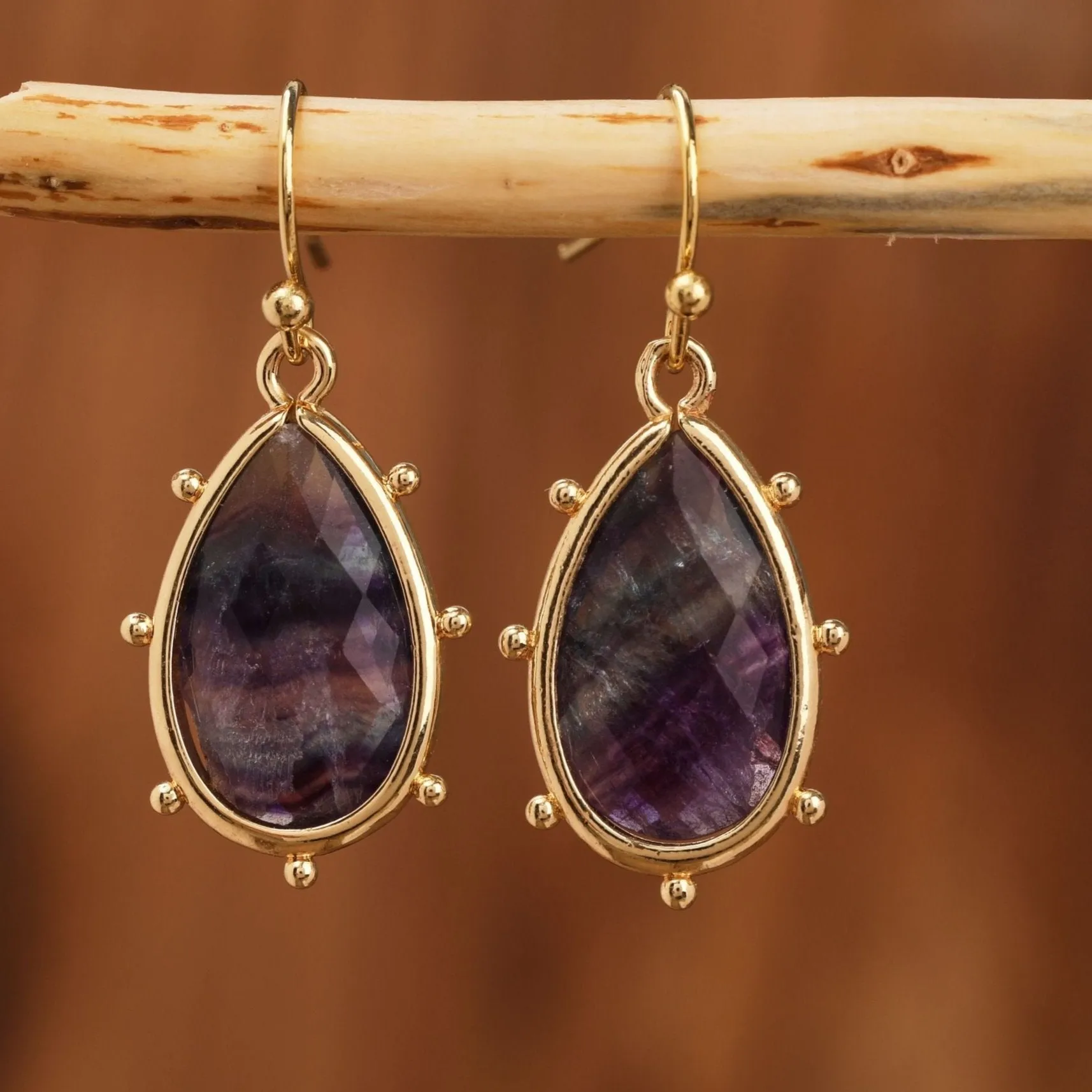 Natural Gemstone Teardrop Earrings