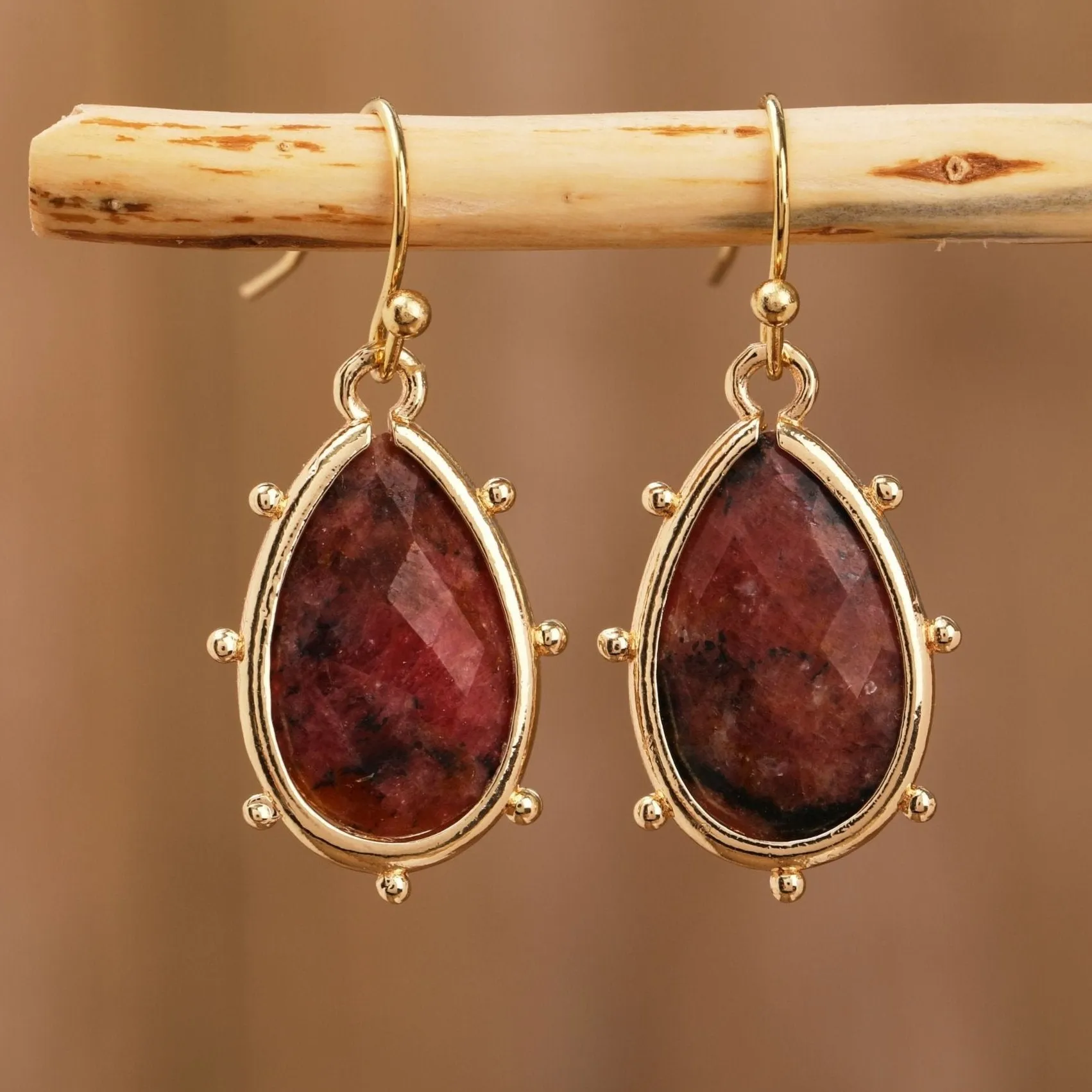 Natural Gemstone Teardrop Earrings