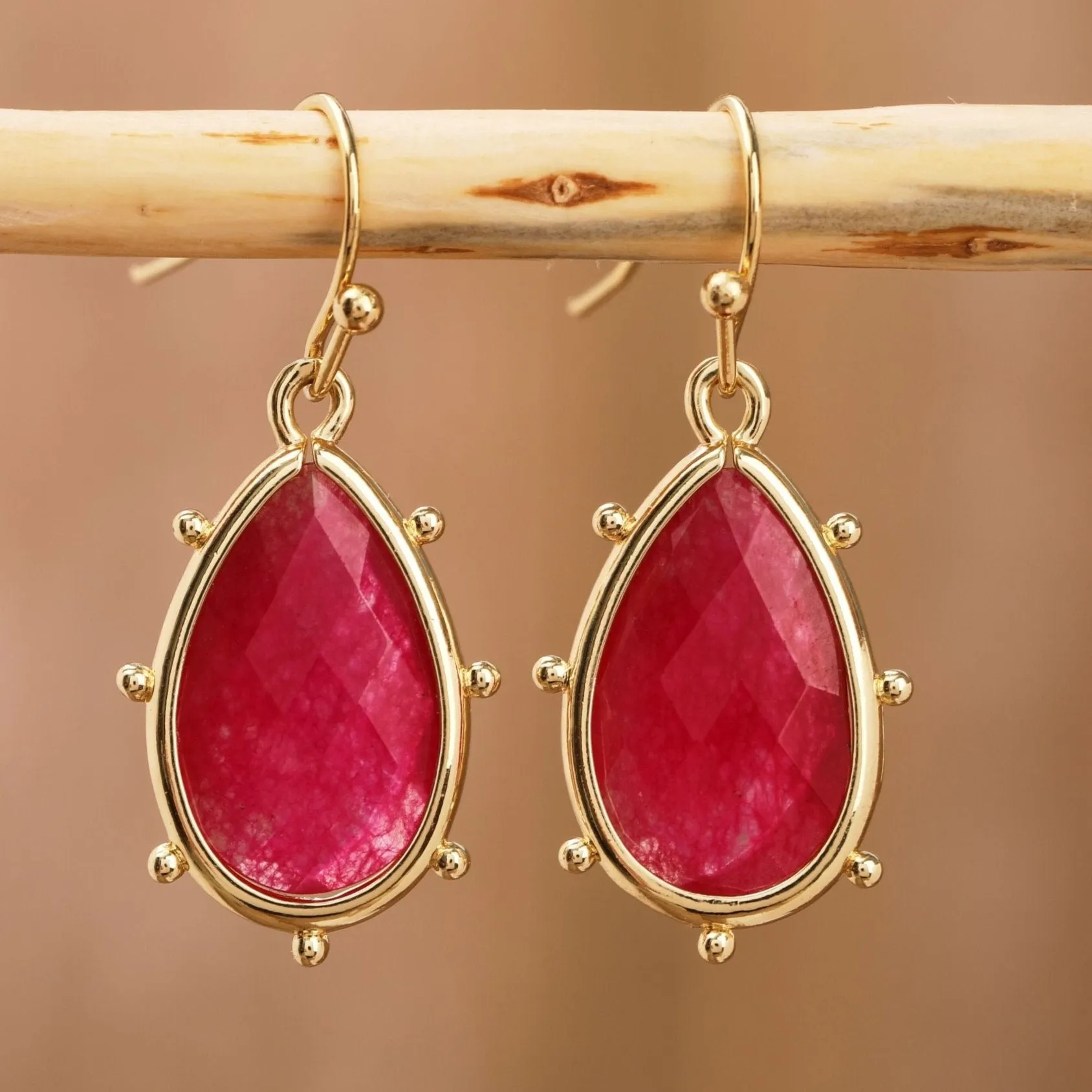 Natural Gemstone Teardrop Earrings