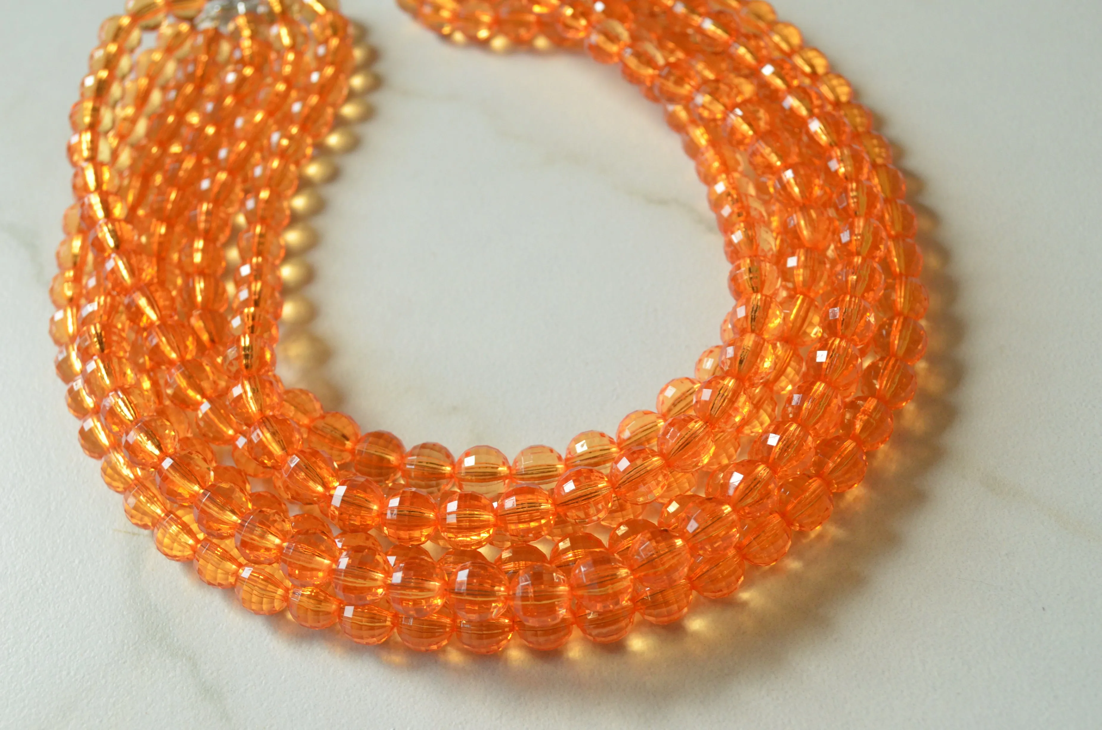 Orange Statement Beaded Acrylic Chunky Multi Strand Lucite Necklace - Angelina