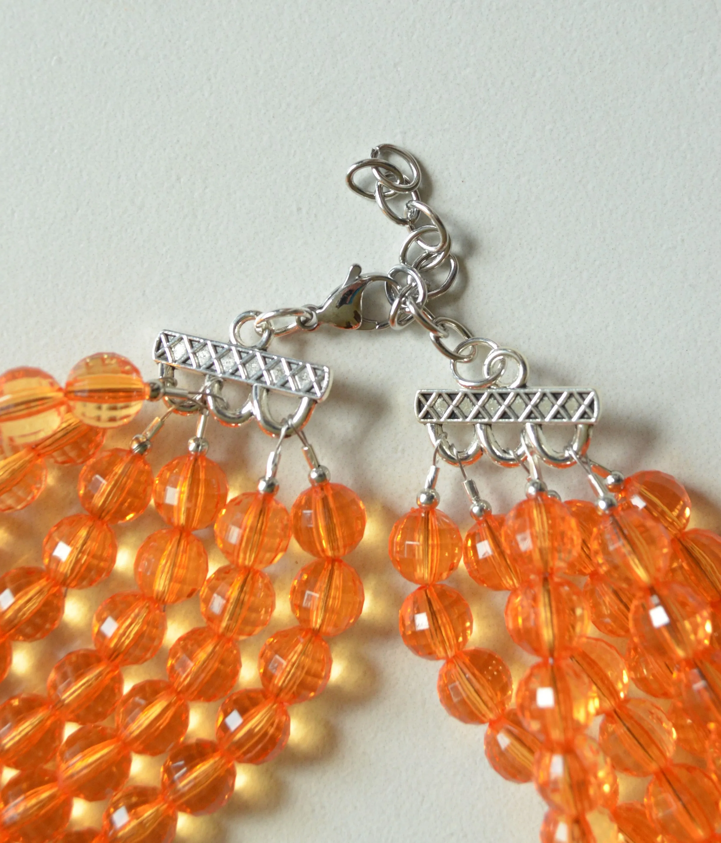 Orange Statement Beaded Acrylic Chunky Multi Strand Lucite Necklace - Angelina