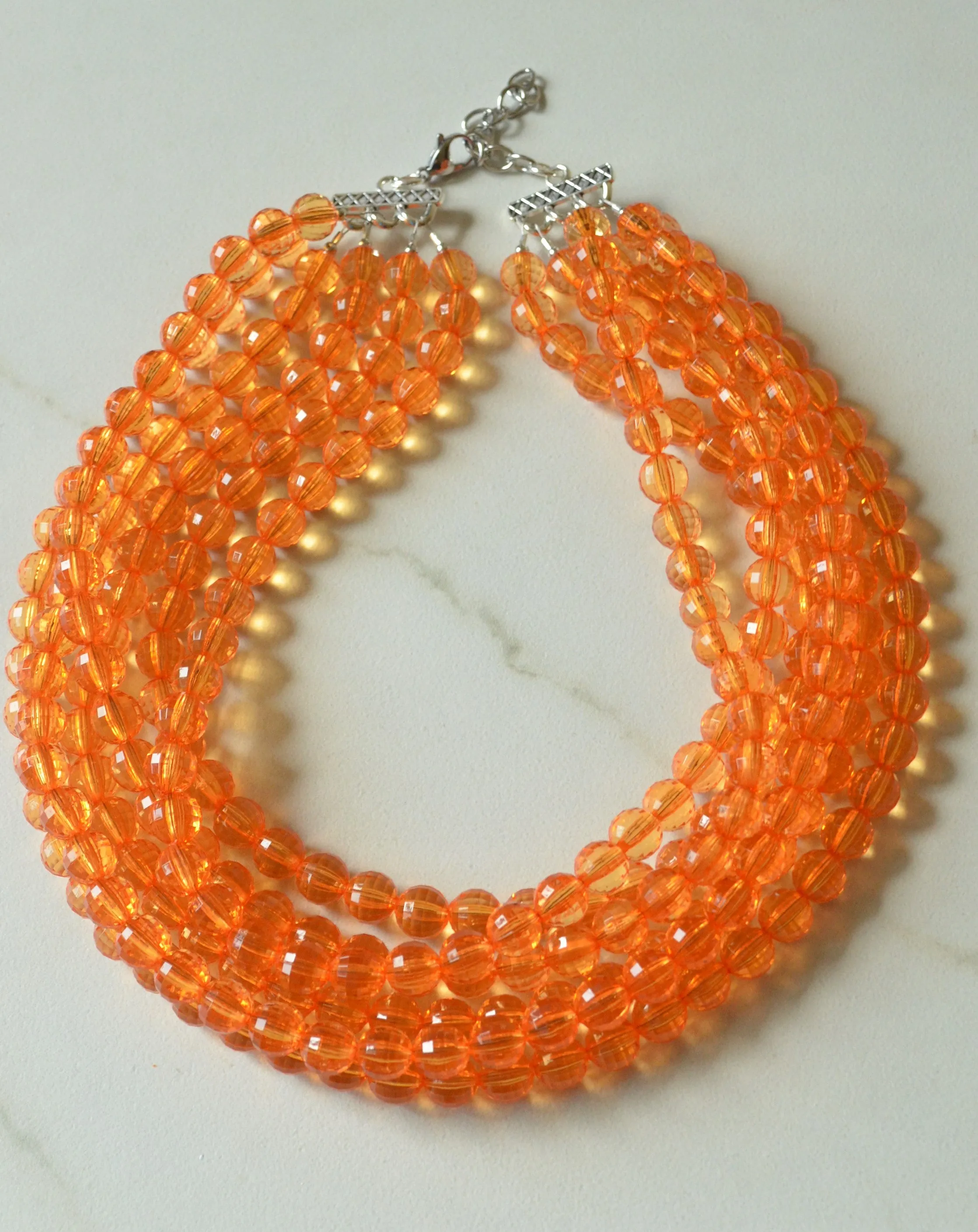 Orange Statement Beaded Acrylic Chunky Multi Strand Lucite Necklace - Angelina